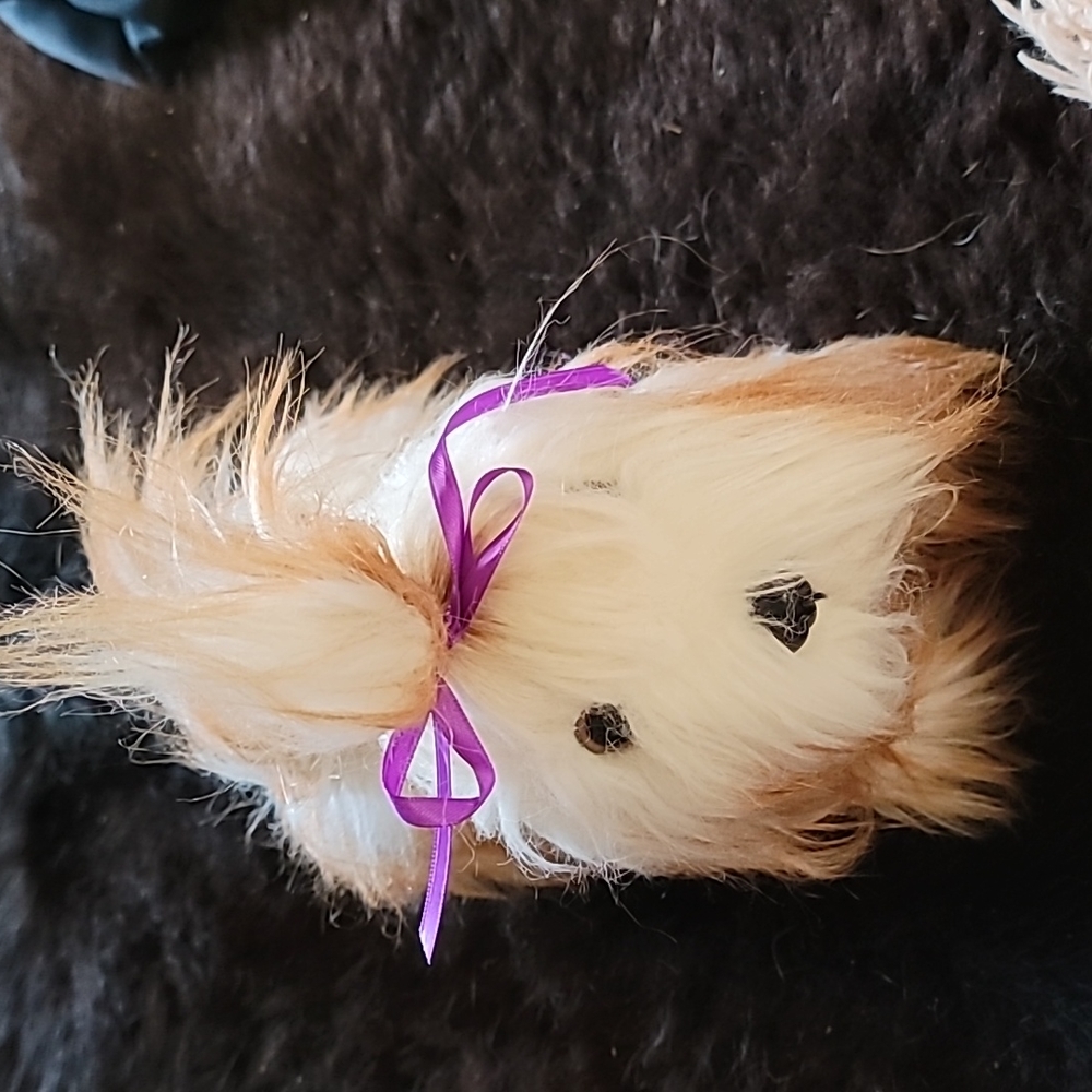 Battat Plush Yorkie Dog 9" Fluffy Brown W/ Purple Bow Stuffed Animal